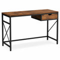 Rectangular MDF Desk with Steel Frame and Drawer Brown Black 120x60x75 cm