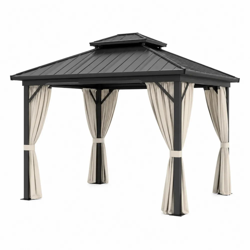 Steel and Polyester Outdoor Gazebo 3x4m Beige/Black