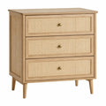 3-Drawer Rattan and Wood Nightstand Beige 40x30x60 cm