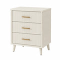 Three-Drawer Engineered Wood Nightstand with Metal Handles in Cream