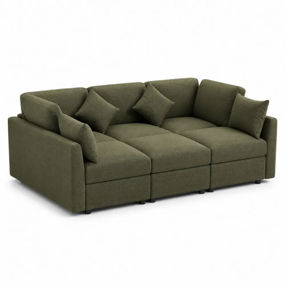 3-Seater Modular Sofa Set Polyester Olive Green