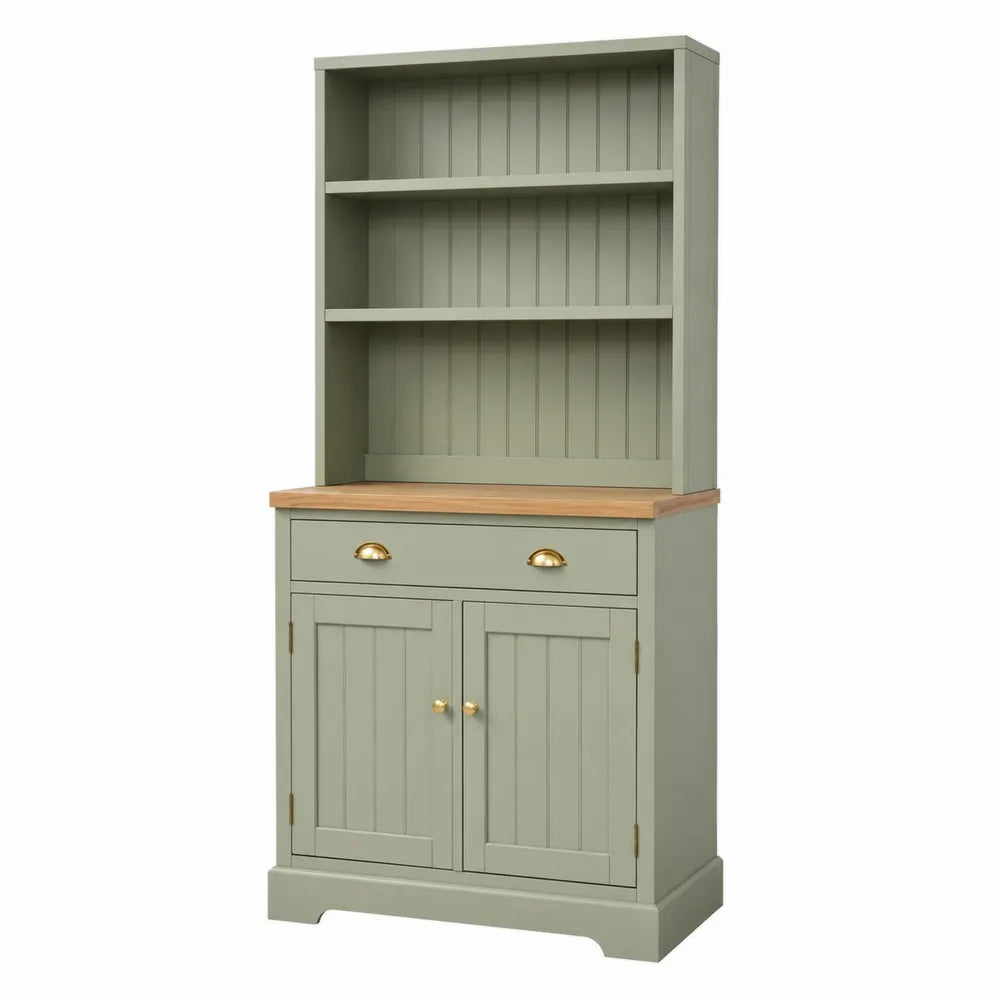 Green MDF Sideboard and Hutch Set with Oak Top 180cm x 90cm x 45cm