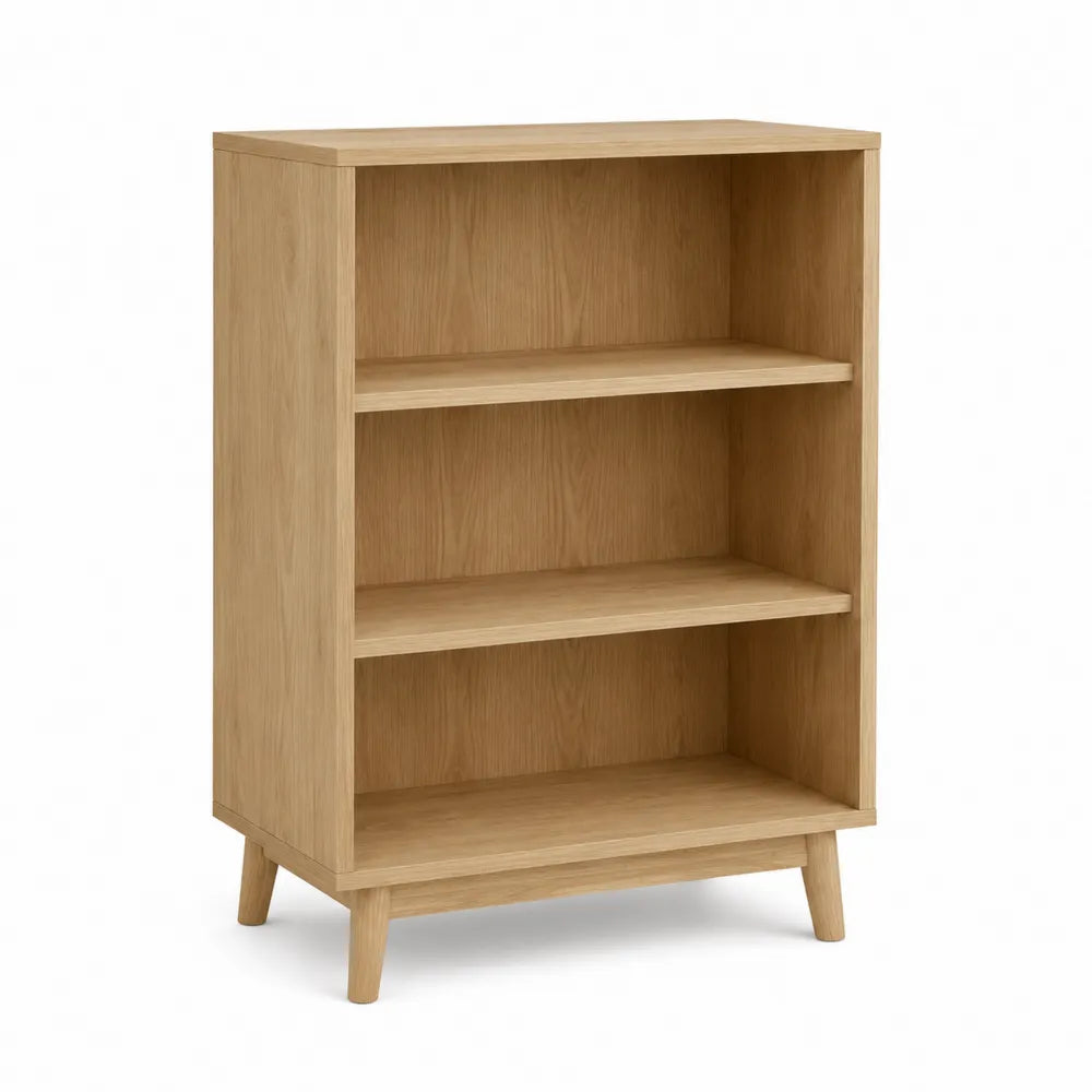 Wood 3-Shelf Bookcase Oak Finish 80cm Height