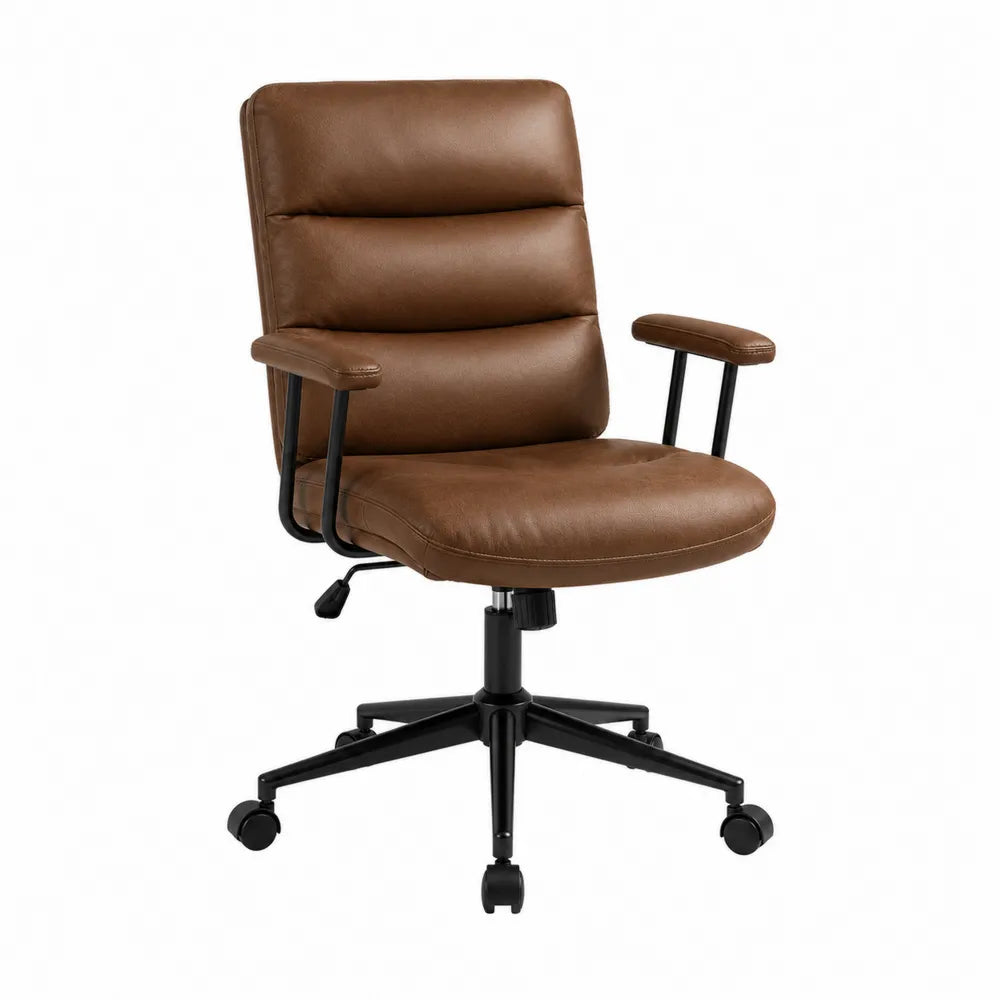 Brown Faux Leather Office Chair with Adjustable Seat and Armrests
