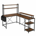 L-Shaped Particle Board and Metal Desk with Shelves in Rustic Brown and Black