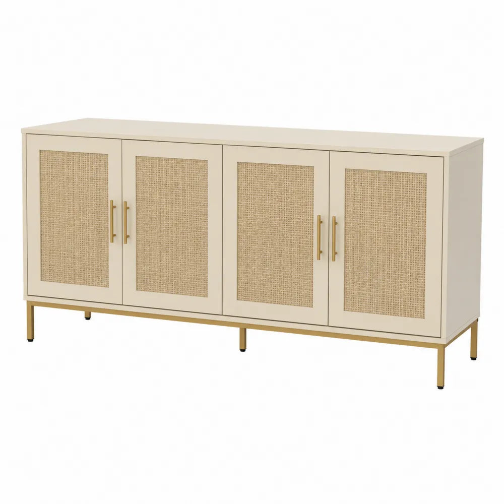 Wood and Cane Sideboard 4-Door 160cm