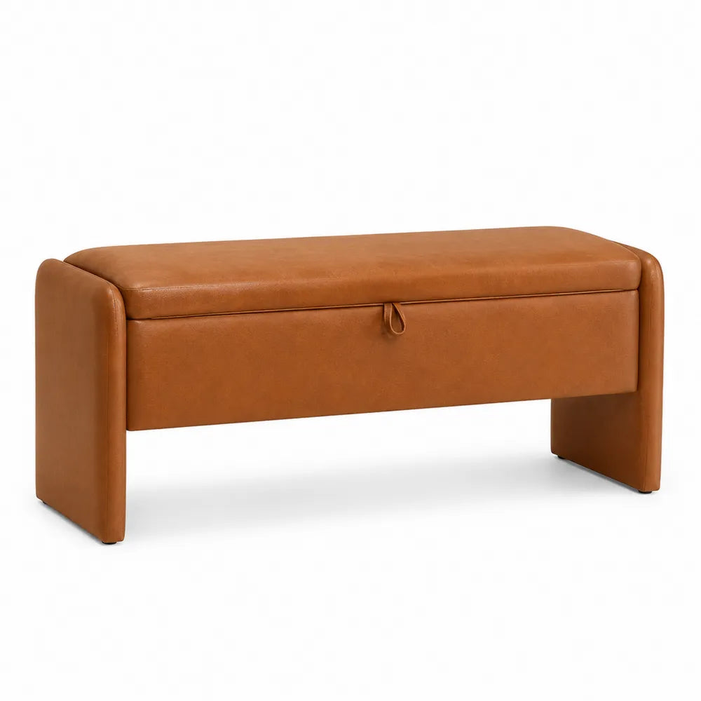 Brown Leather Storage Bench 120cm