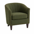 Green Fabric Barrel Chair with Wooden Legs
