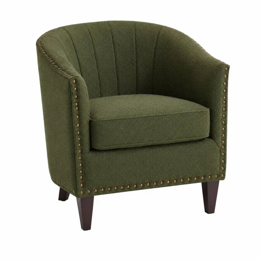 Green Fabric Barrel Chair with Wooden Legs