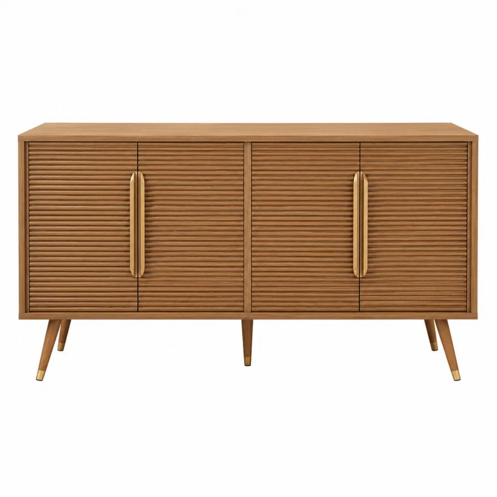Wood Sideboard Storage Cabinet with Ribbed Doors 152x45x81 cm