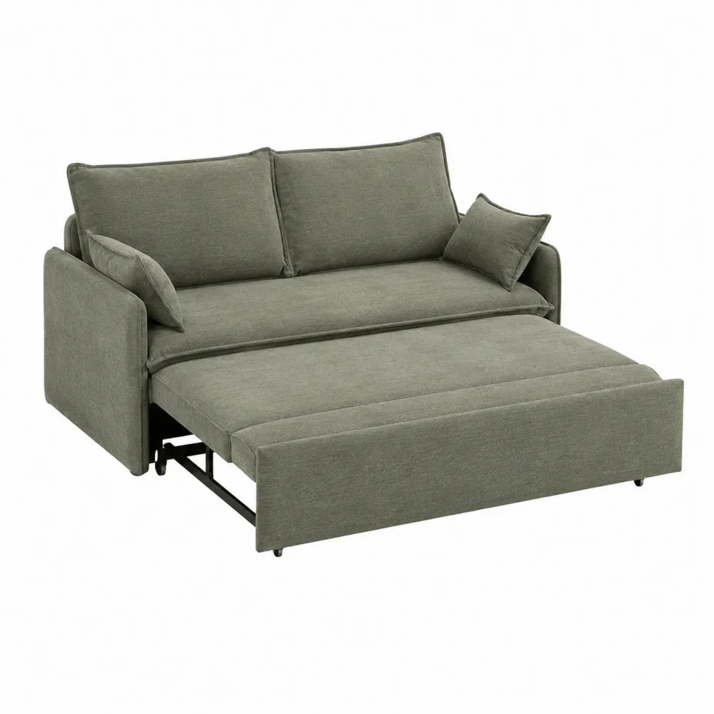 Linen Fabric Convertible Sofa Bed Green 200cm