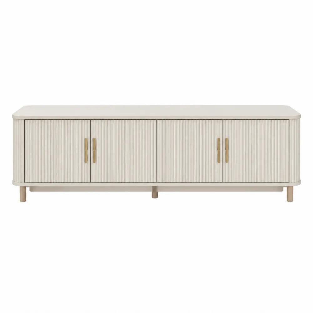 Rectangular Wood TV Stand with Cabinet Doors Ivory 200cm