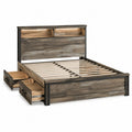 Queen Storage Bed with Shelved Headboard and Light Wood Finish