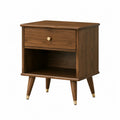 Rectangular Solid Wood Bedside Table with Brass Handle Drawer