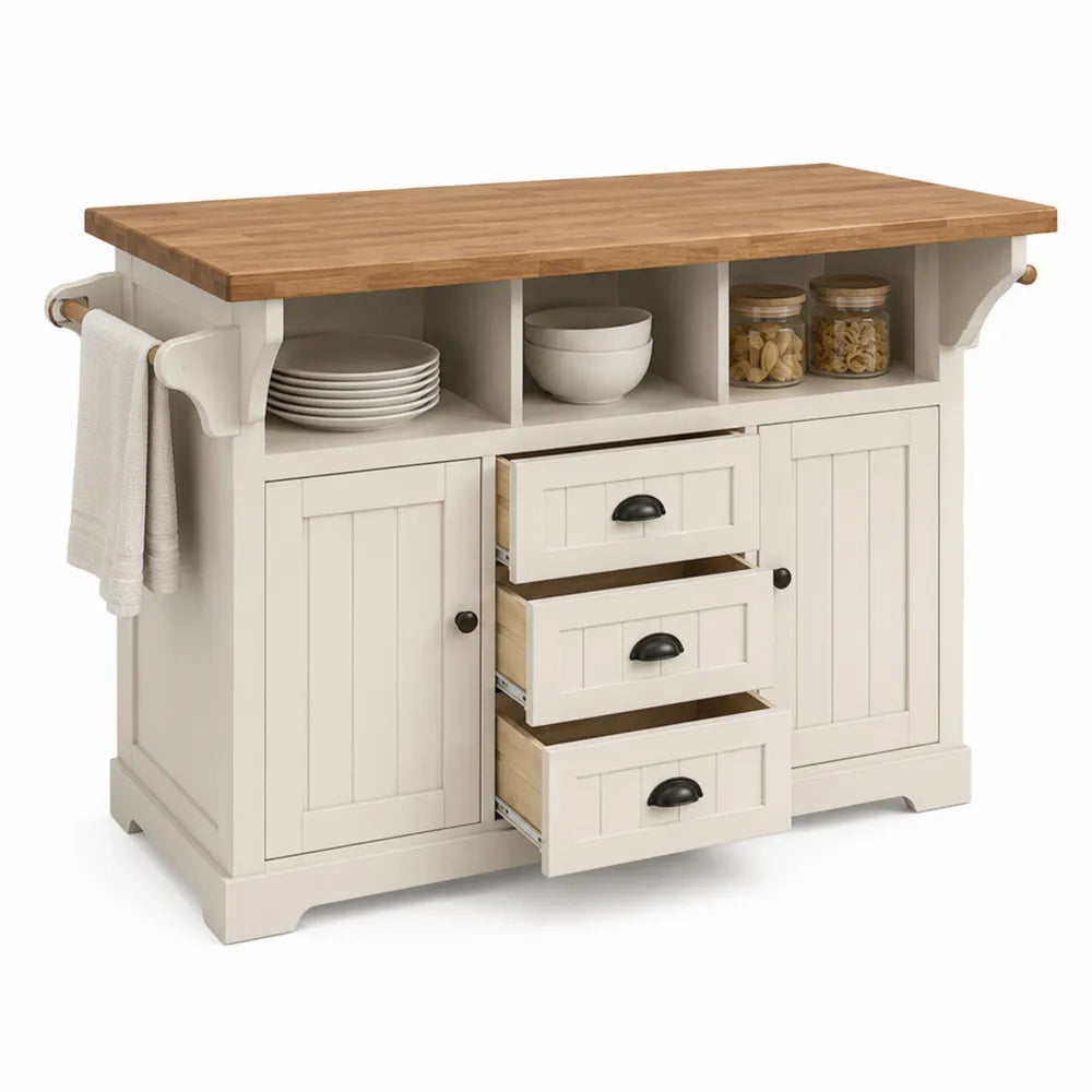 Wooden Sideboard with Drawers and Cabinets, White