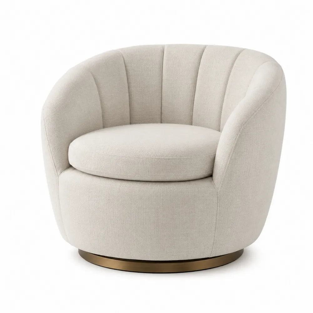 Cream Swivel Barrel Chair with Polyester Fabric and Metal Base 75cm