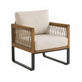 Teak Wooden Chair with Rope Design and Beige Cushions
