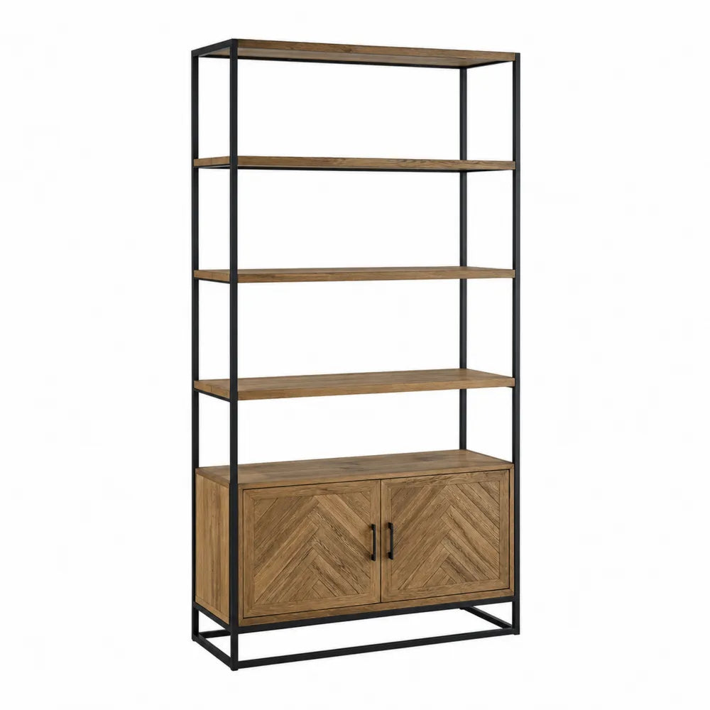 Metal and Oak Veneer 5-Tier Bookshelf 180cm