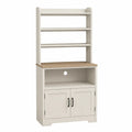 White Pantry Cabinet with Shelves and Oak Veneer Surface