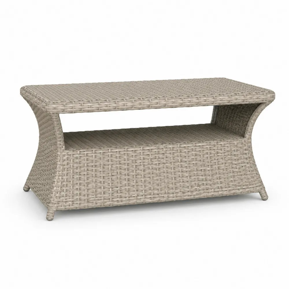 Rectangular PE Rattan Outdoor Coffee Table with Shelf Beige 120cm x 50cm x 45cm