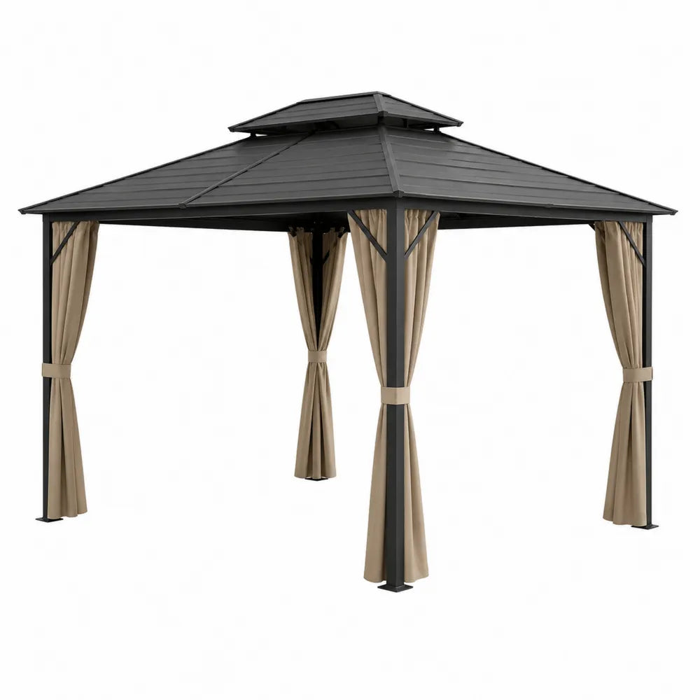 Powder-coated Metal Gazebo with Water-resistant Polyester Curtains 3m x 4m