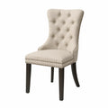 Tufted Linen Dining Chair with Wood Legs Beige