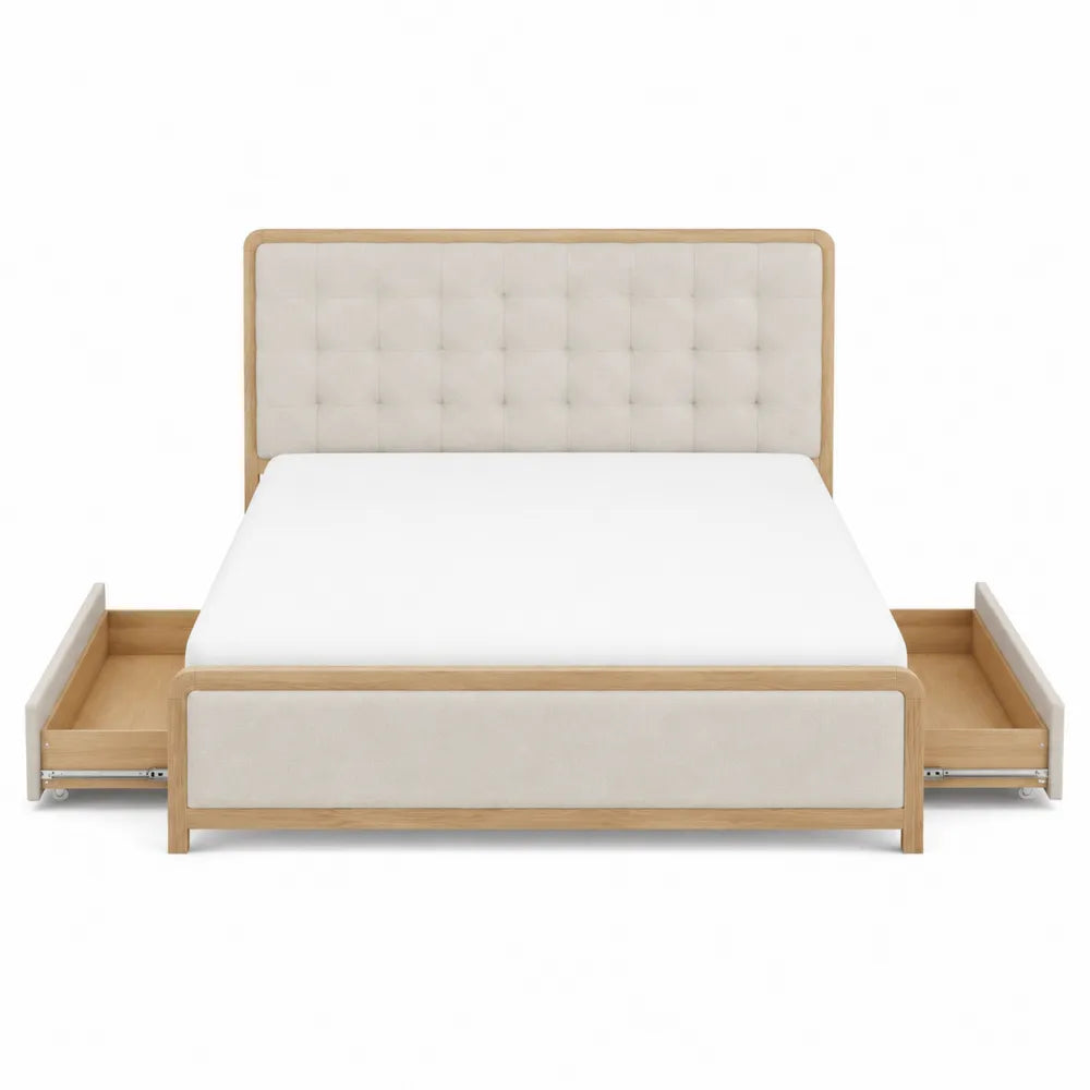 Queen Upholstered Storage Bed with Linen Fabric and Wood Frame