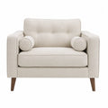Beige Linen Upholstered Armchair with Solid Wood Legs