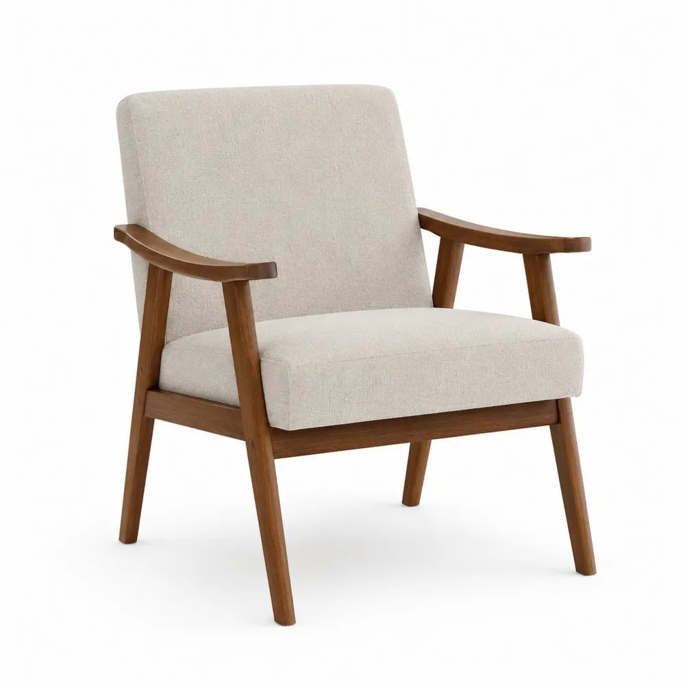 Modern Armchair Wood Frame Beige Polyester Upholstery 65cm x 75cm x 85cm