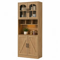Wood Storage Cabinet with Glass Doors and Shelves 182cm