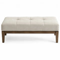 Rectangular Linen Ottoman with Wooden Frame Beige 36in x 24in x 15in