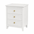 Wooden Nightstand with Three Drawers and Gold Knobs