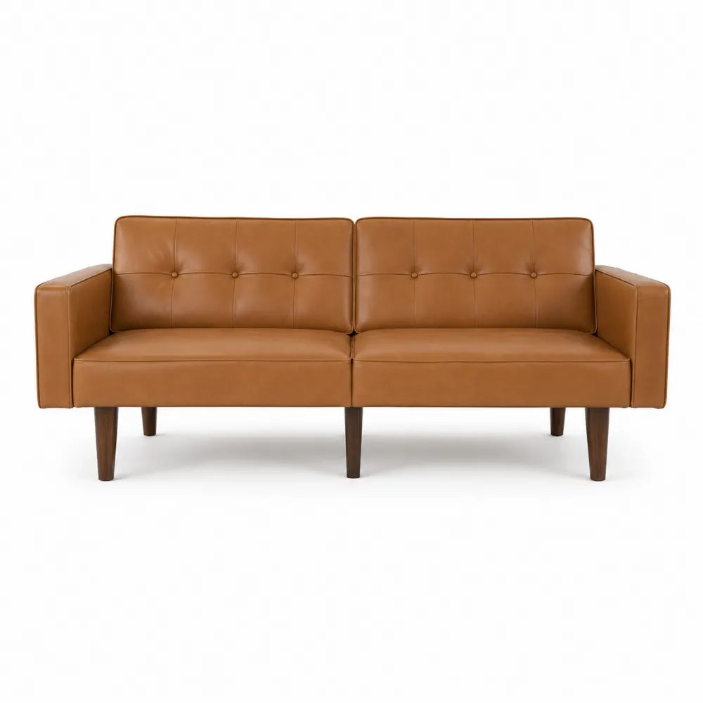 Faux Leather Convertible Sofa Brown 190cm