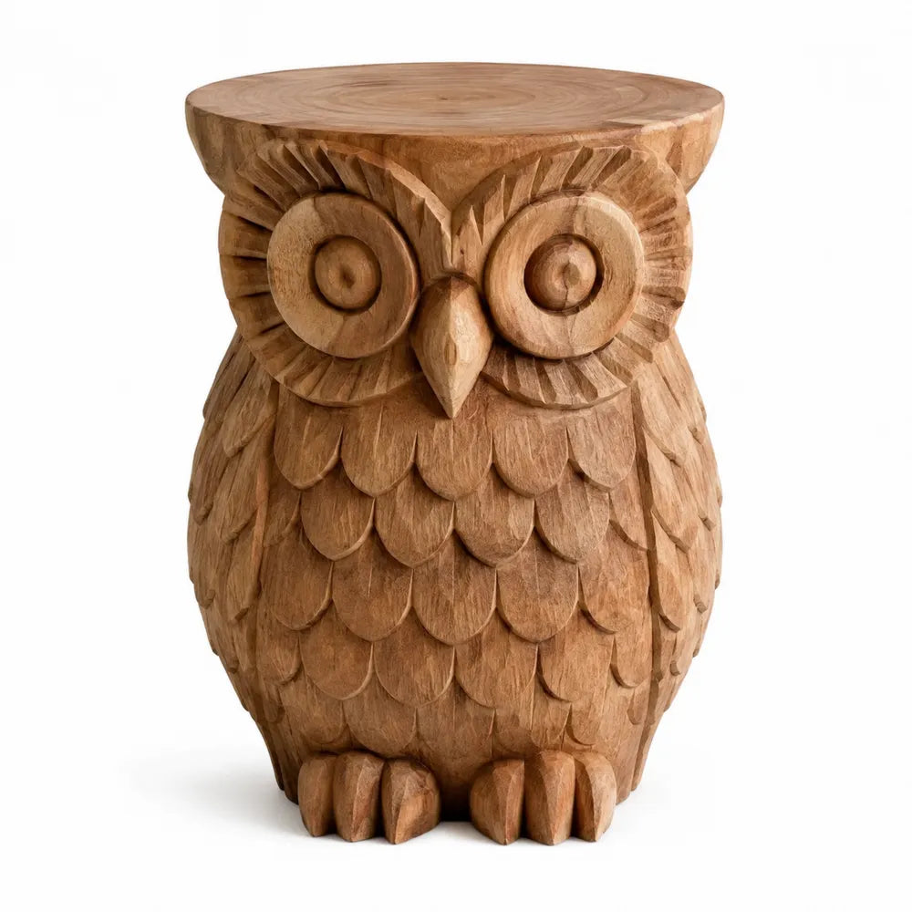 Owl Shape Solid Teak Wood Stool 45cm