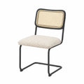 Rattan Back Dining Chair with Fabric Seat and Black Metal Frame Beige