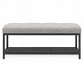 Metal Frame Bench with Upholstered Seat and Wood Shelf Gray 47.24in x 15.75in x 17.72in