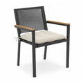 Aluminum Chair with Teak Armrests and Beige Cushion