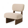 Beige Upholstered Lounge Chair with Walnut Frame