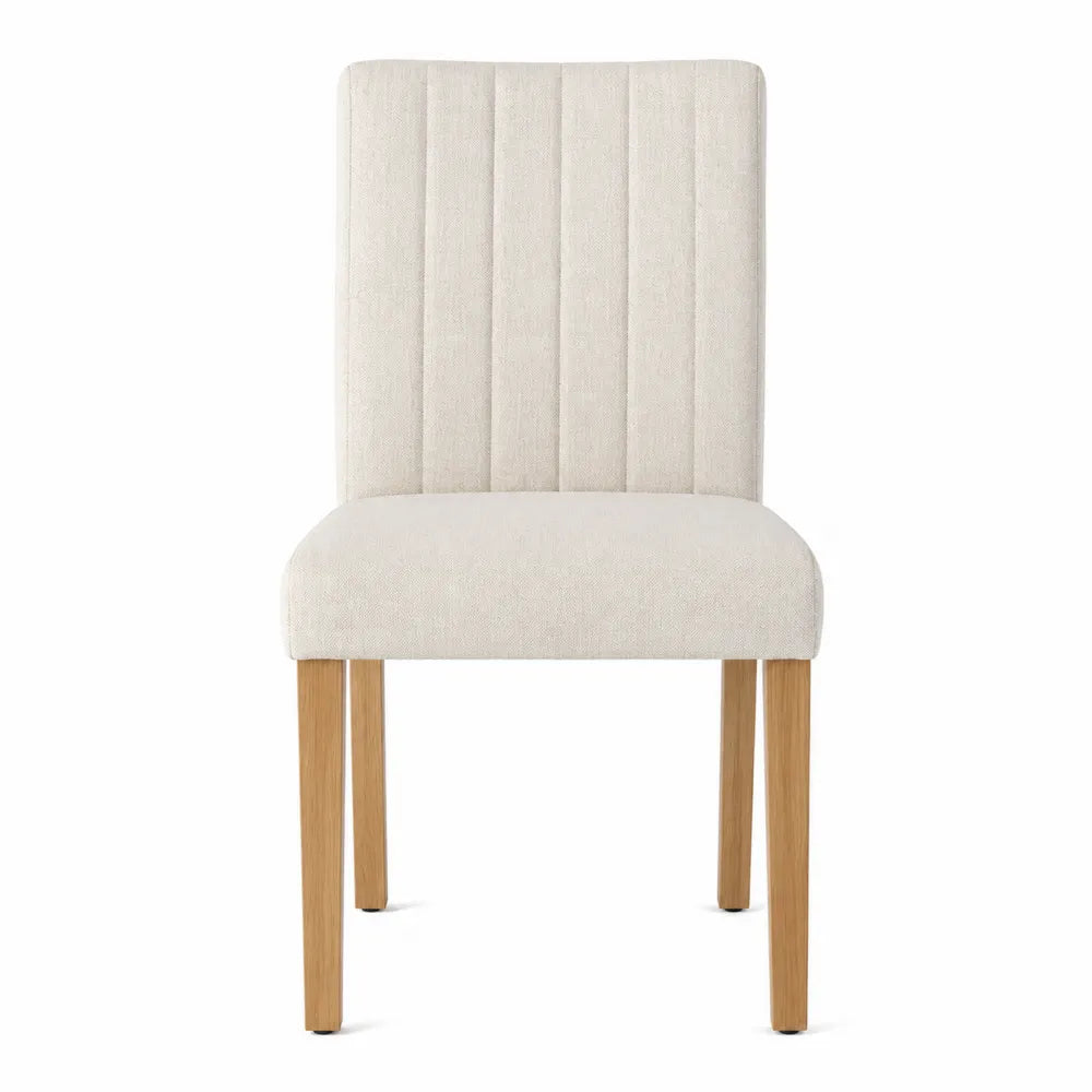 Beige Fabric Dining Chair with Oak Legs