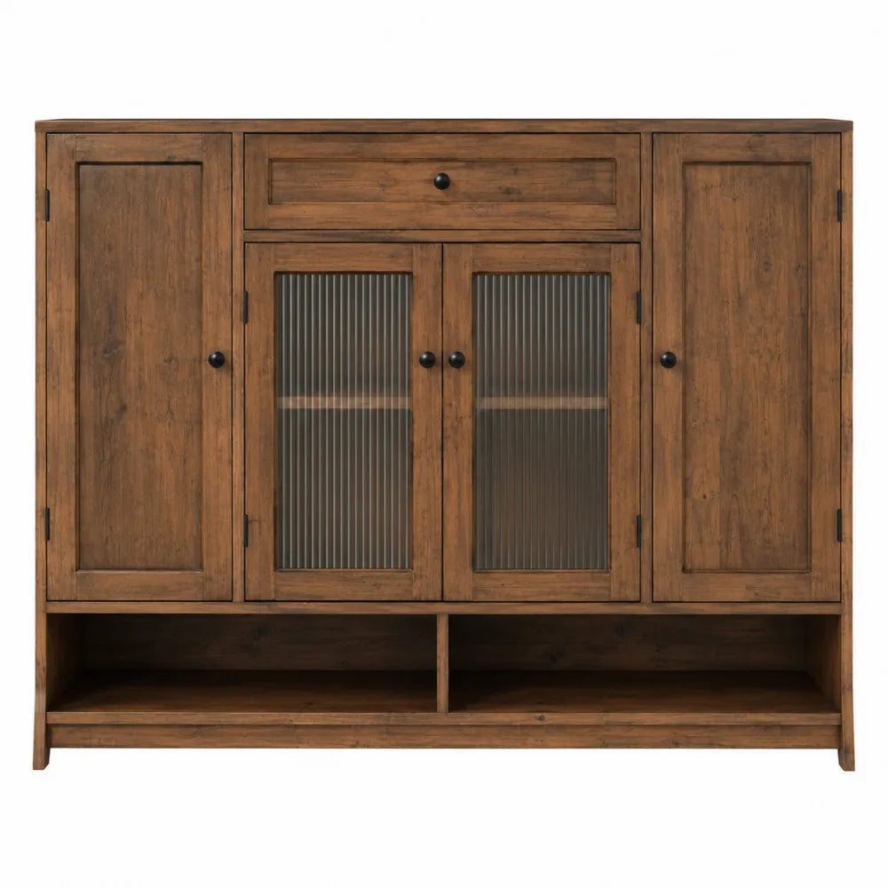 Wooden Storage Cabinet with Fluted Glass Doors, 120x40x80 cm