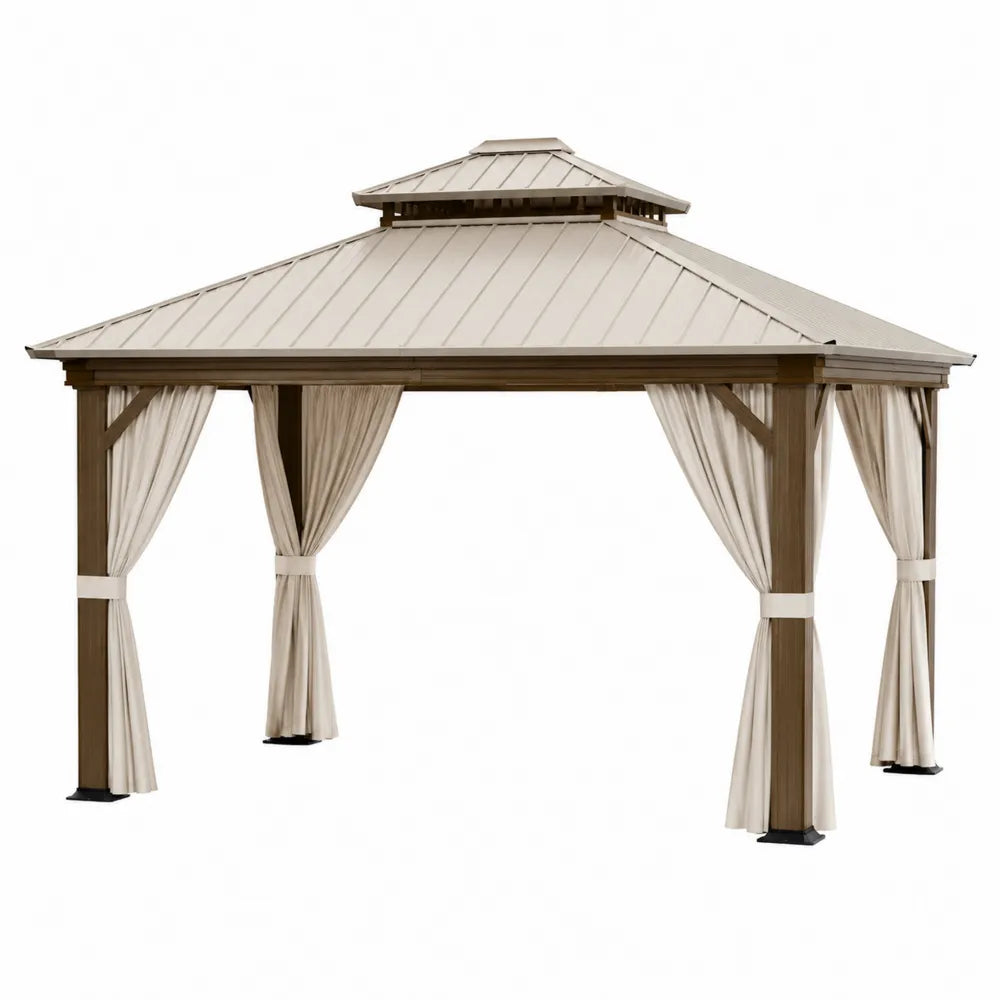 Outdoor Square Steel and Polyester Gazebo with Curtains 300x300x260cm