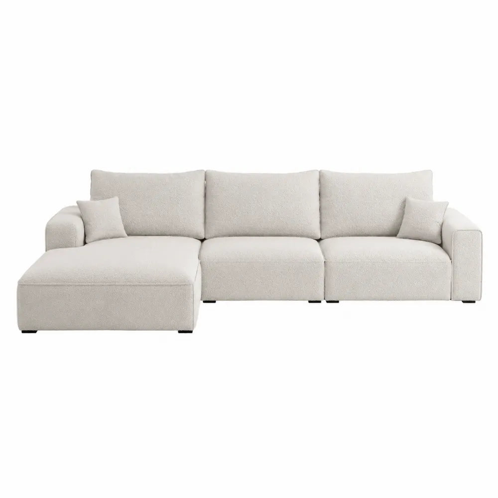 Beige Sectional Sofa Set with Left Chaise Linen Fabric