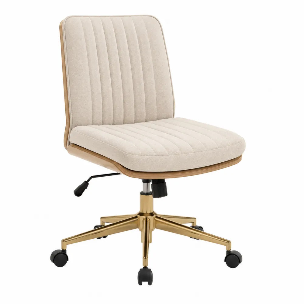 Office Chair with Fabric Upholstered Seat and Gold Metal Base Beige