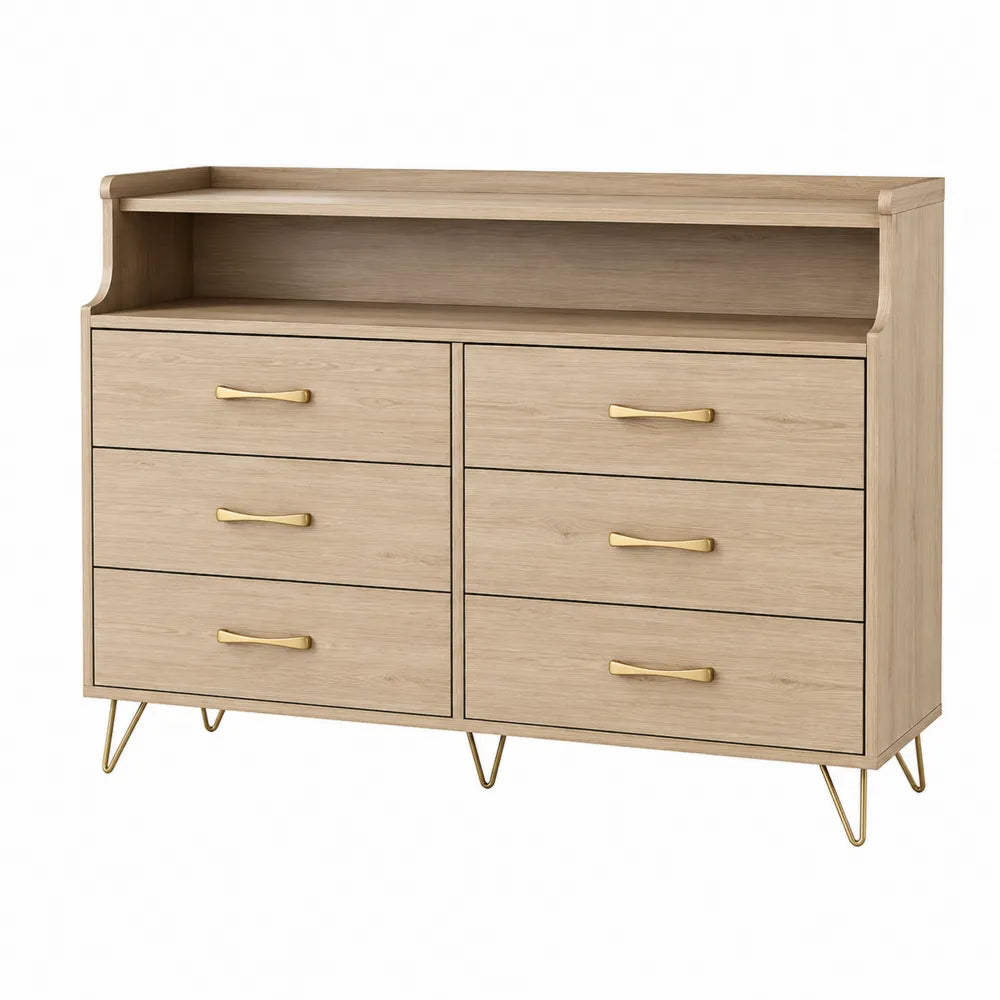 Wood 6-Drawer Dresser with Metal Handles and Legs 120x50x80cm