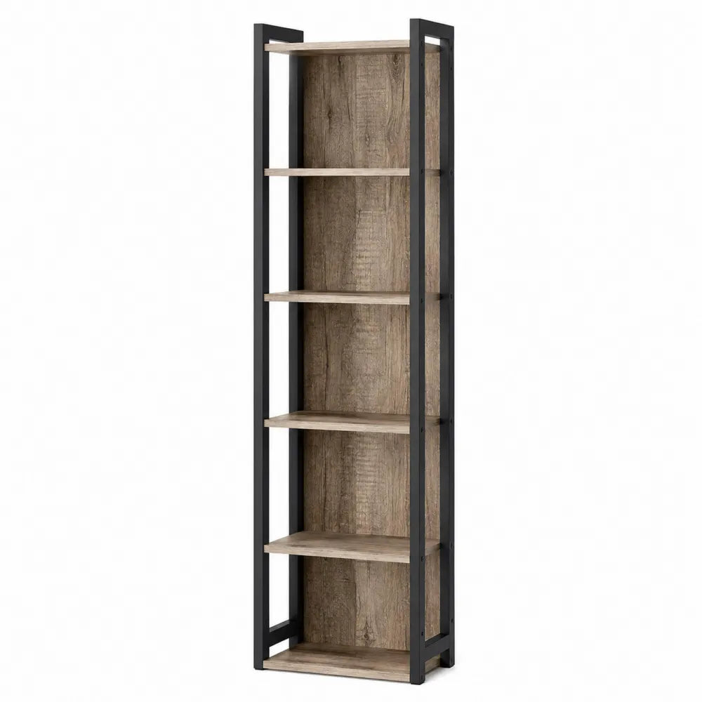 Tall Rectangular Engineered Wood Bookshelf with Steel Frame 180cm