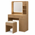 Wooden Vanity Set with LED Mirror and Stool