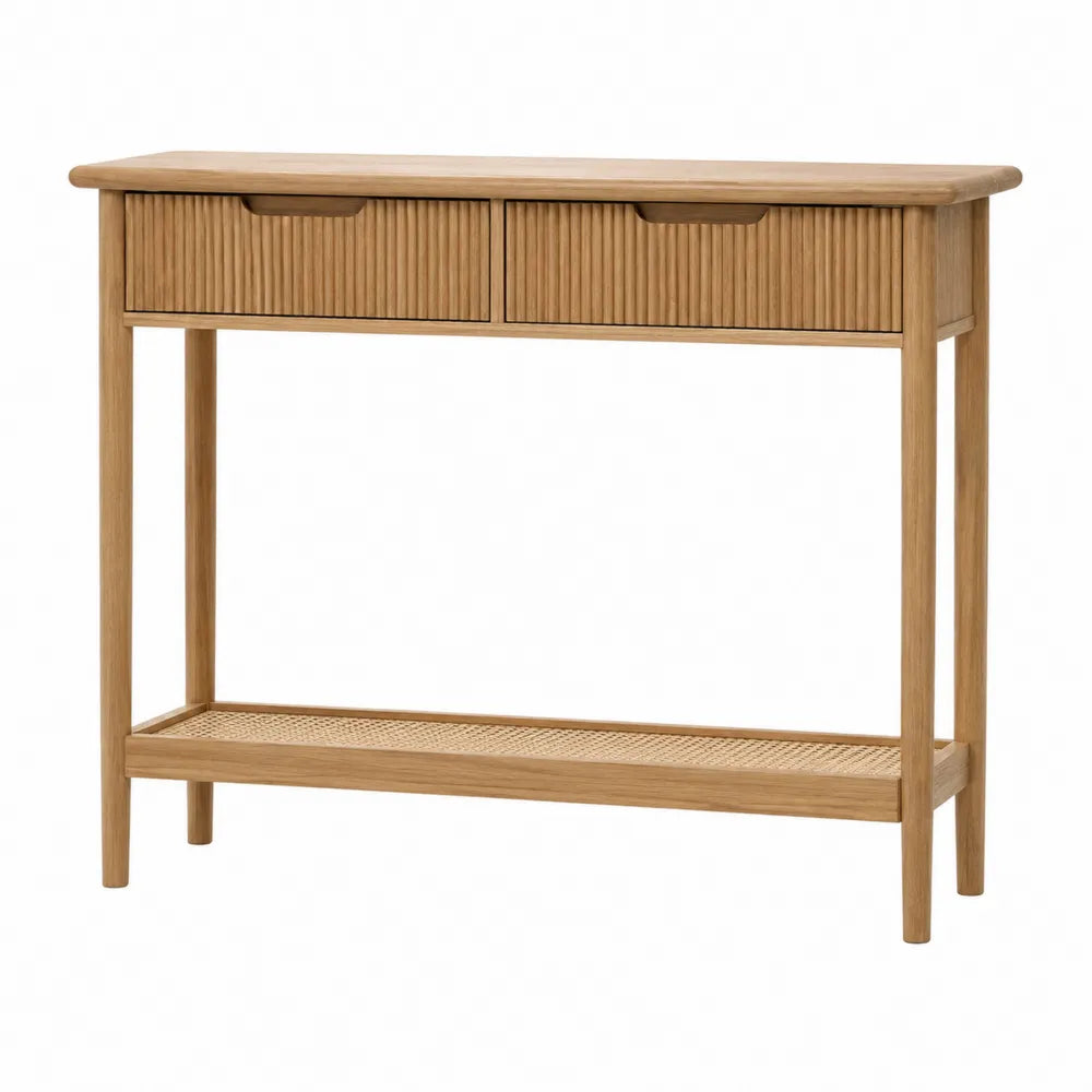 Oak Wood Console Table with Drawers 120cm