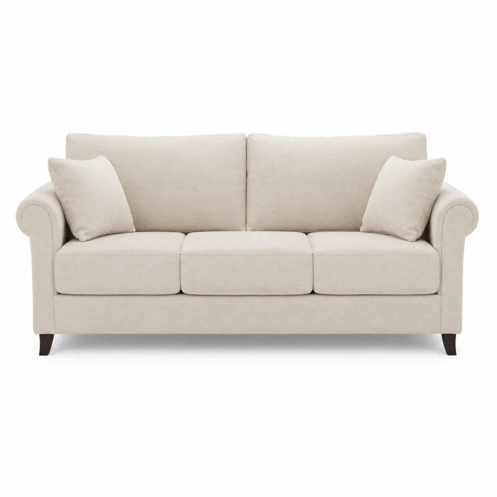 Beige Fabric Three-Seater Sofa with Removable Cushions