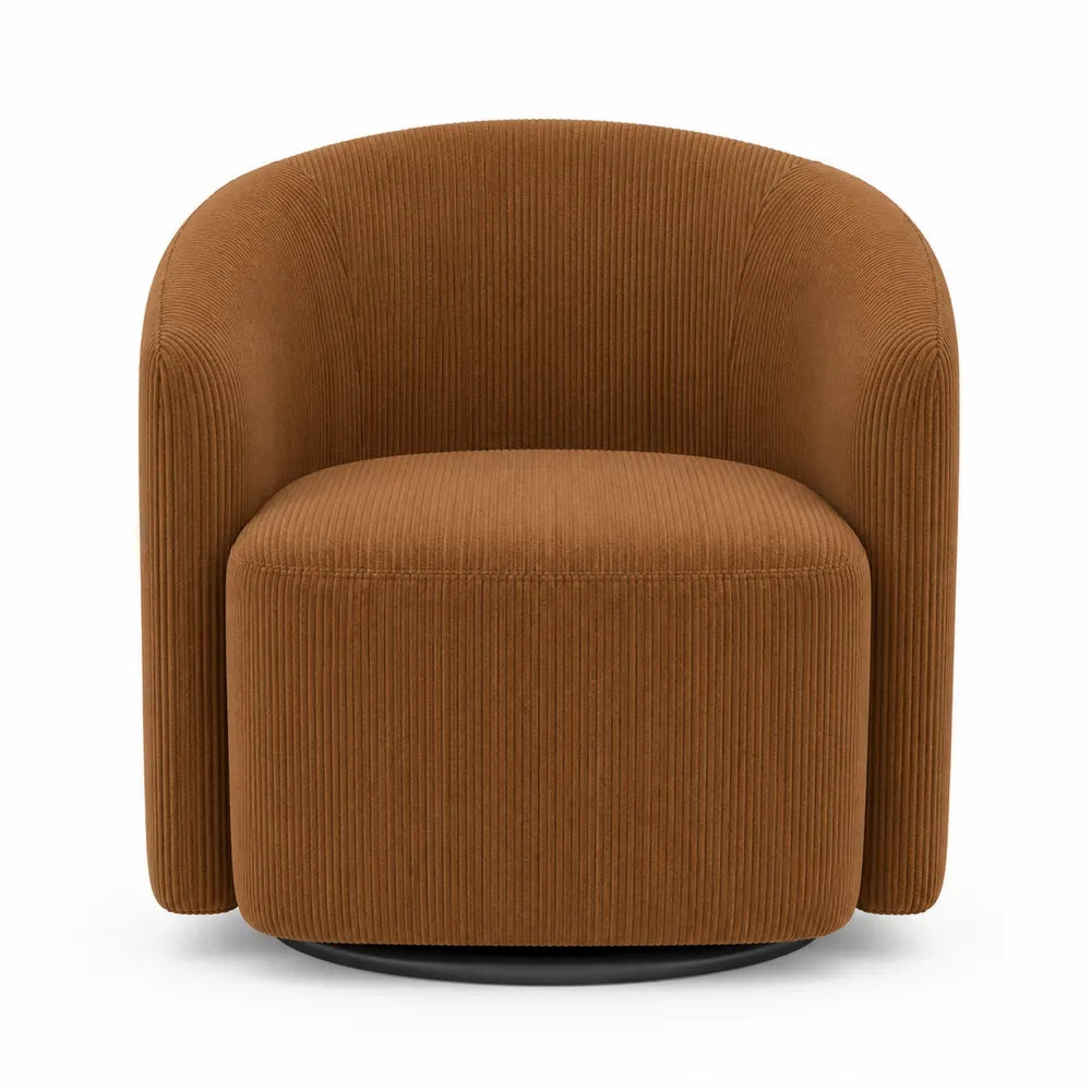 Brown Corduroy Swivel Chair with Curved Back