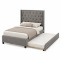 Queen Fabric Upholstered Bed with Trundle Tufted Grey